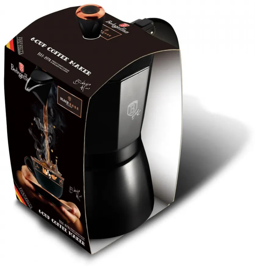 Espressor cafea pentru aragaz (Cafetiera) 6 cesti Black Rose Gold Line Berlinger Haus BH 1974