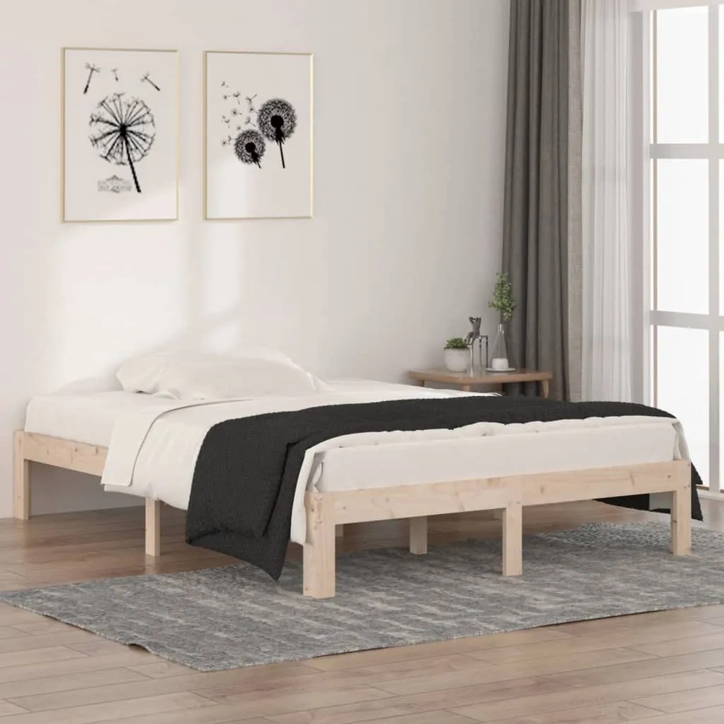 vidaXL Cadru de pat dublu, 135x190 cm, lemn masiv