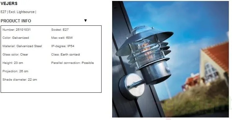 Aplica de perete exterior cu senzor, IP54 Vejers Up GS 25101031NL
