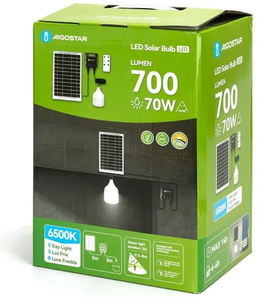 Lustră LED solară cu senzor Aigostar LED/70W/12V 6000 mAh 6500K d. 12 cm