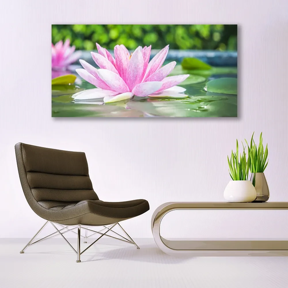 Tablou pe panza canvas Water Flower Art Roz Verde