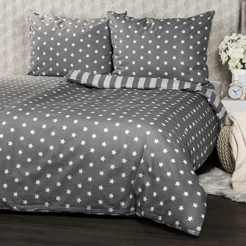 4Home Lenjerie pat bumbac Stars gri, 1 pers., 140 x 220 cm, 70 x 90 cm