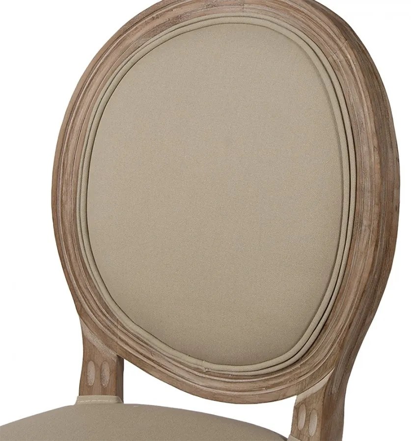 Scaun dining shabby chic, cu spătar oval, bej, stofa, lemn masiv, 48x46x96 cm
