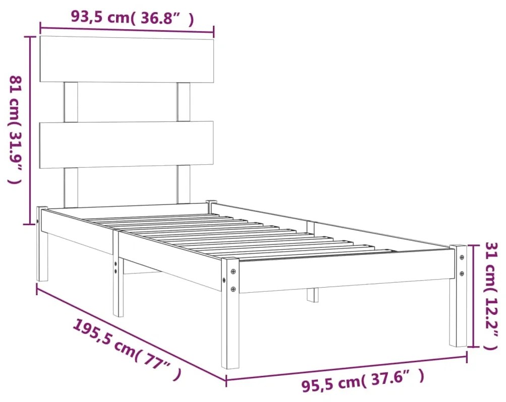 Cadru de pat Single 3FT6, negru, 90x190 cm, lemn masiv Negru, 90 x 190 cm