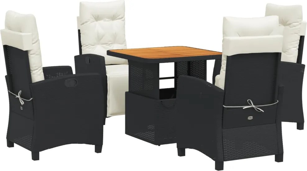 vidaXL Set mobilier de grădină cu perne, 5 piese, negru, poliratan