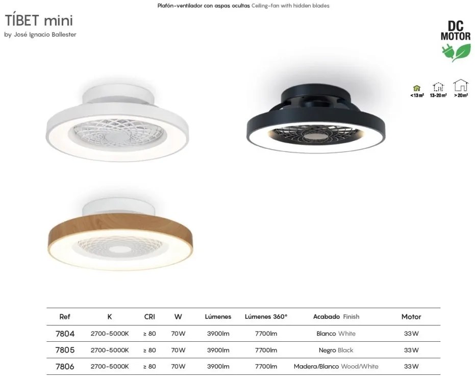 Lustra LED cu Ventilator si telecomanda Mini TIBET lemn/alb