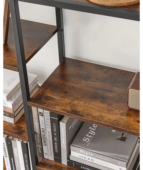 Biblioteca Cu 5 Niveluri, Maro Rustic Si Negru, 100 Cm
