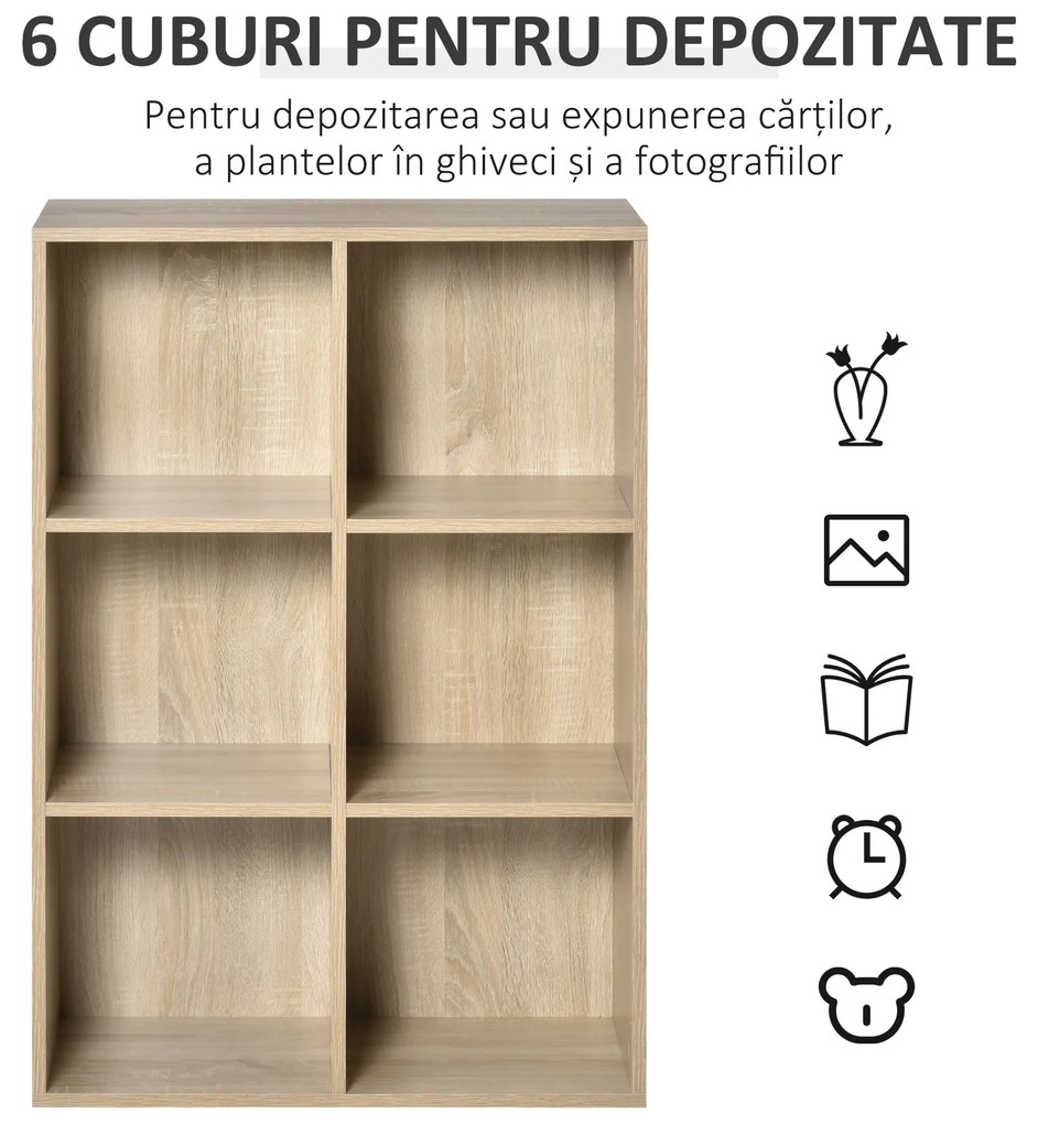 HOMCOM Bibliotecă Modernă cu 6 Cuburi, 65.5x30x97.5 cm, Culoare Stejar | Aosom Romania