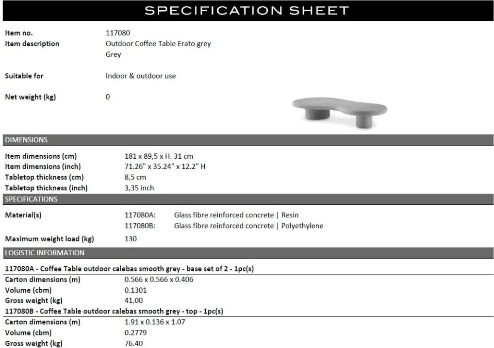 Masuta de cafea design LUX pentru interior si exterior Erato gri
