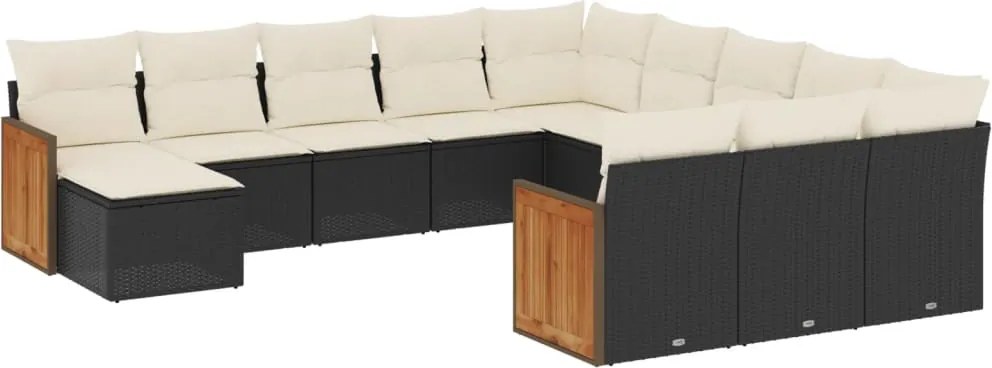 vidaXL Set canapele de grădină, 12 piese, cu perne, negru, poliratan