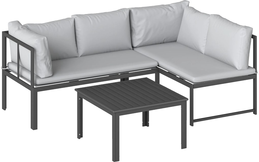 Outsunny Set de Grădină din Metal 3 Piese cu Măsuță cu Șipci și Perne | Aosom Romania