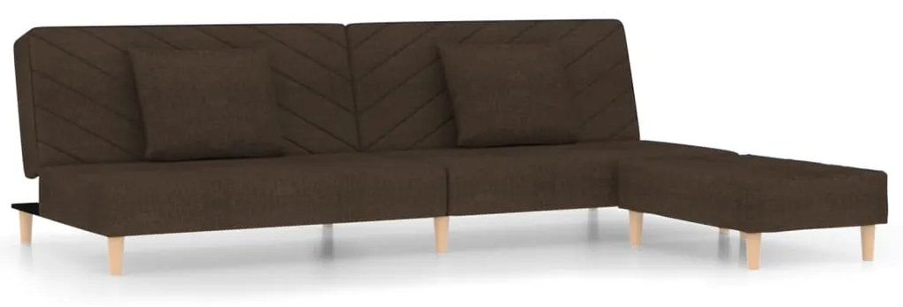 3081812 vidaXL Canapea extensibilă 2 locuri, 2 perne și taburet, maro, textil