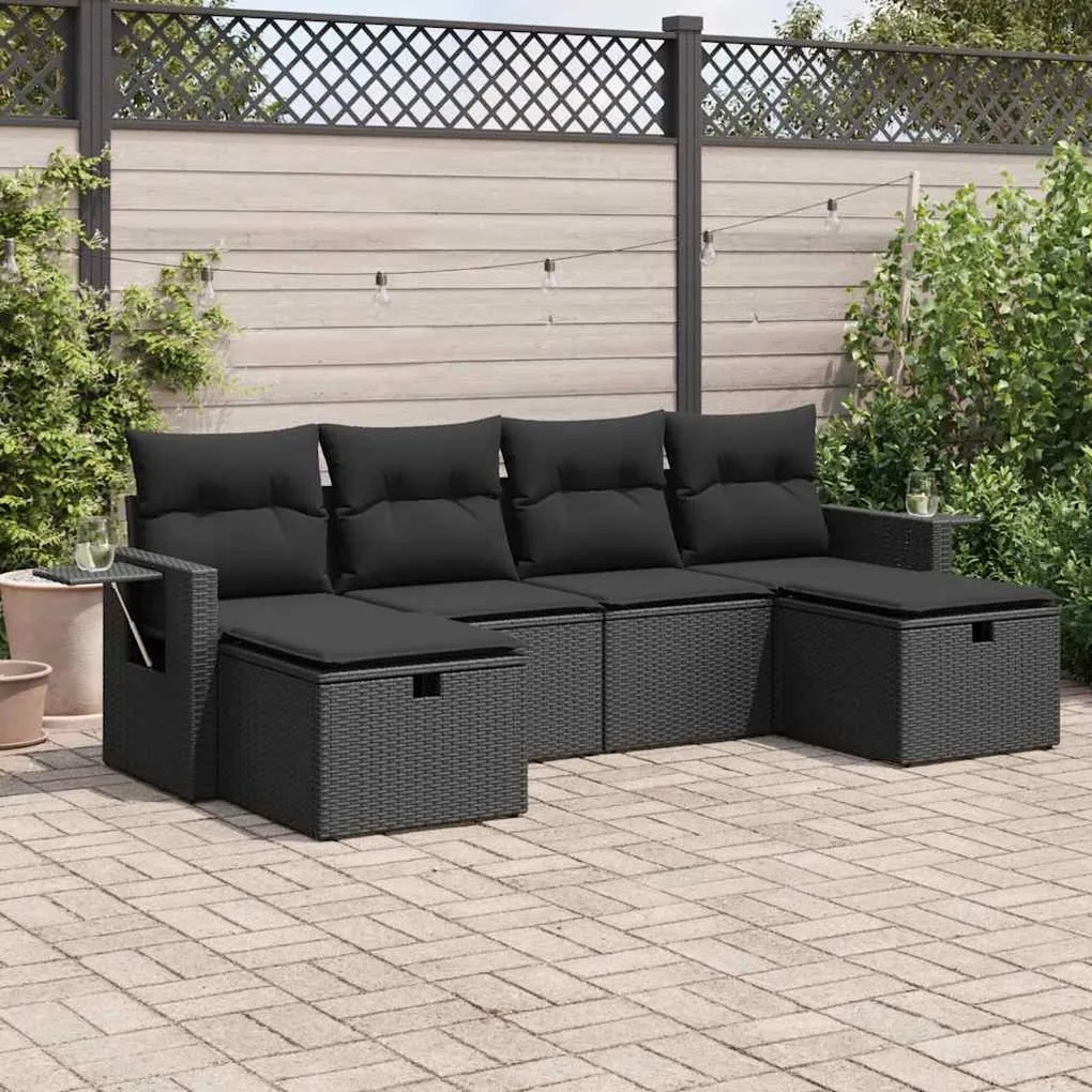 3325521 vidaXL Set mobilier de grădină cu perne, 6 piese, negru, poliratan