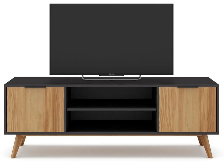 Comodă TV negru/natural din lemn de pin 140x53 cm Lavis – Marckeric