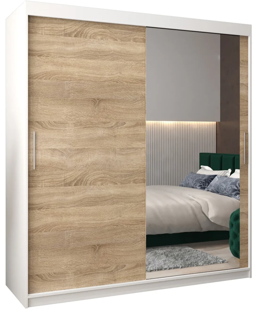 Dulap de haine 180 cm Toki 2 (alb mat + stejar sonoma). 1065002
