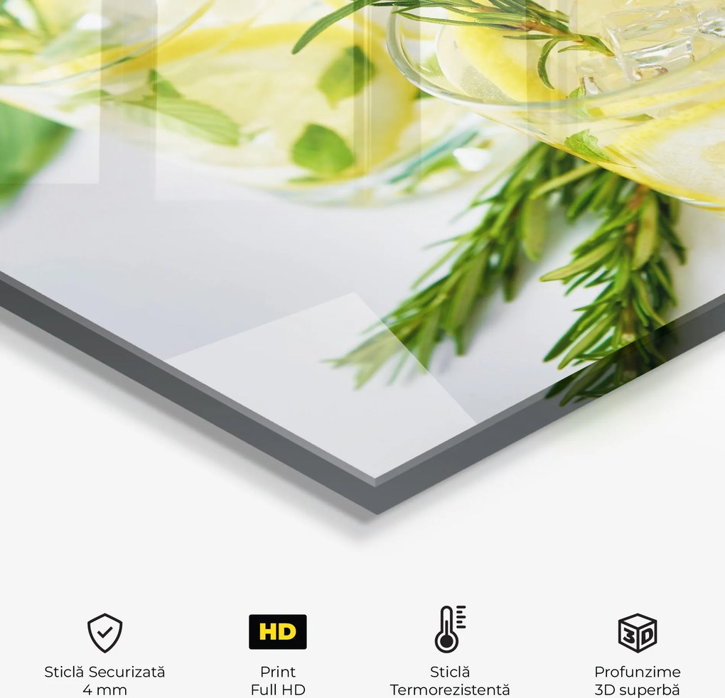 Panou Sticla Bucatarie, 60x60cm, Protectie aragaz, Antistropi, Termorezistent, Alimente, Bauturi, Lemon Rosemary Drink