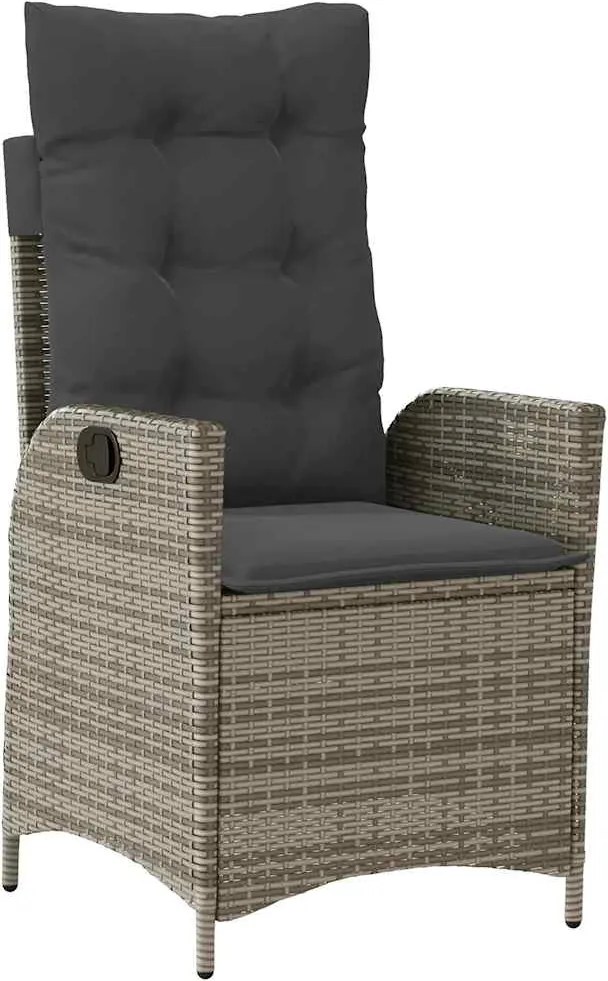 vidaXL Scaun de grădină rabatabil cu perne, gri, poliratan