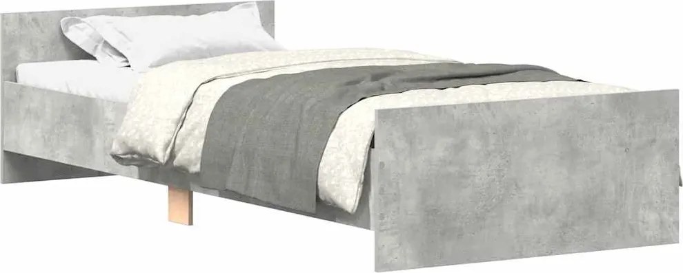 vidaXL Cadru de pat, gri beton, 90x190 cm, lemn prelucrat