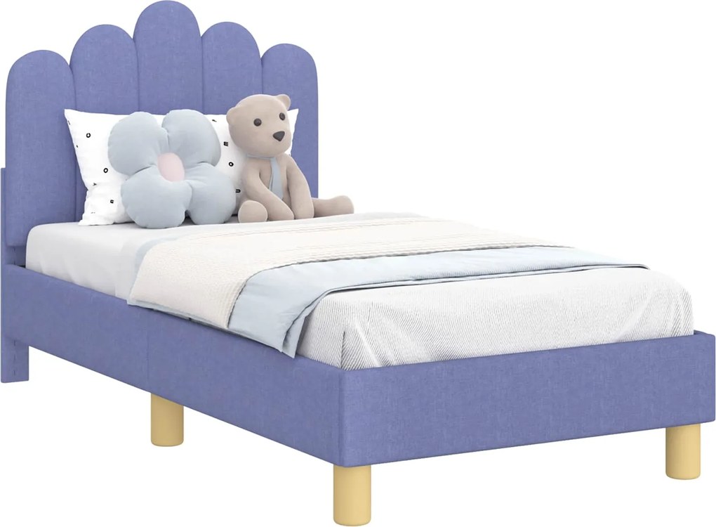 vidaXL Cadru de pat pentru copii cu spătar Albastru Jeans 70 x 140 cm
