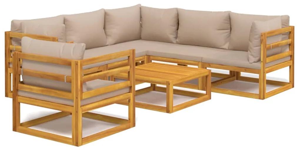 3155258 vidaXL Set mobilier de grădină cu perne gri taupe, 7 piese, lemn masiv
