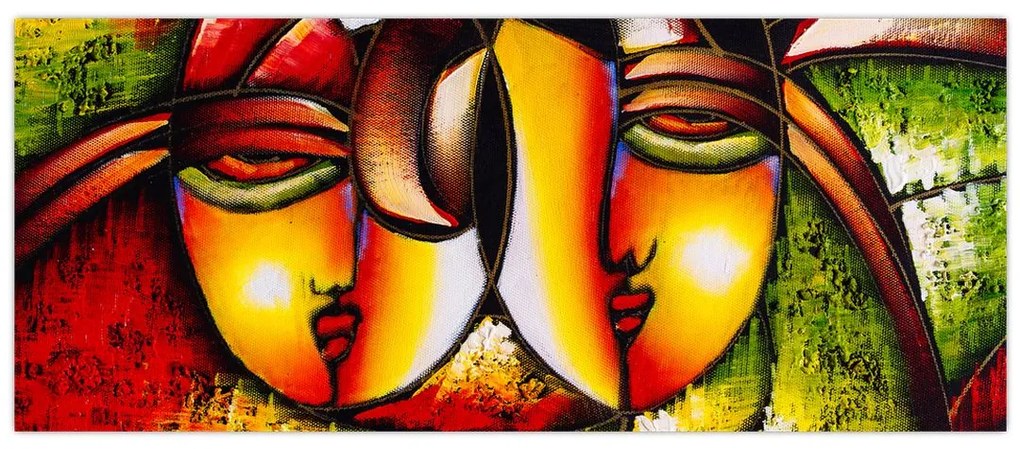 Tablou - Pictură în ulei, chipuri abstracte (120x50 cm)