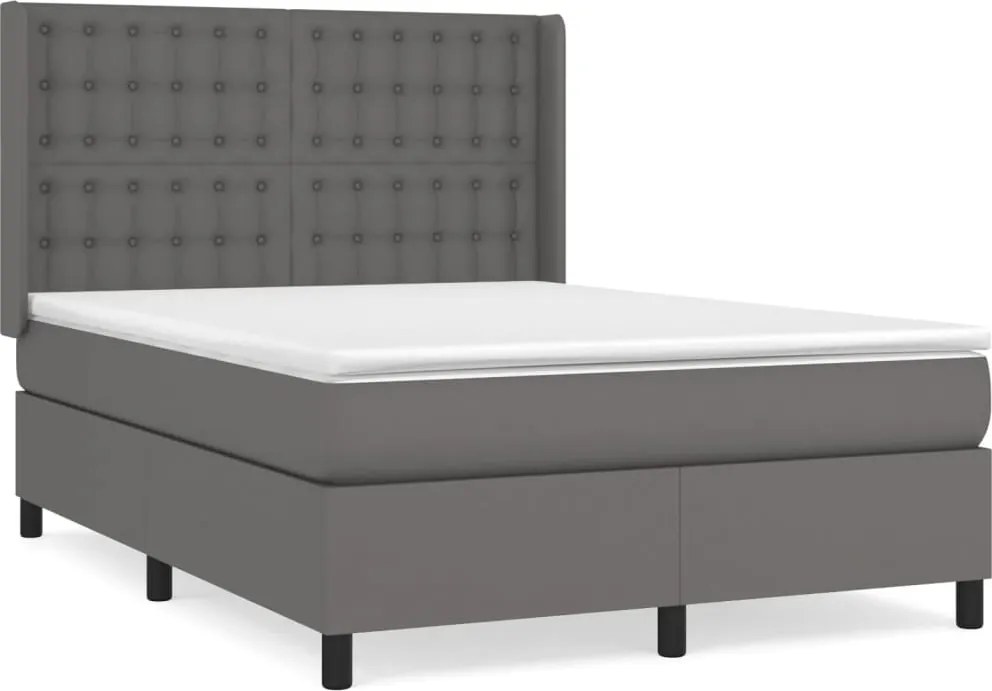 vidaXL Pat box spring cu saltea, gri, 140x200 cm, piele ecologică