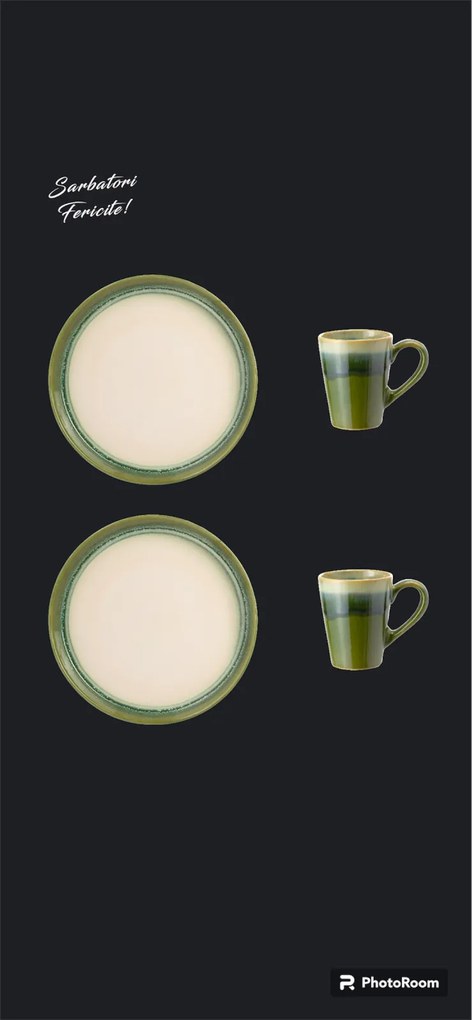 Set Cadou Ceramica Infinity Green (2 Farfurii Mari 25cm, 2 Cani 300ml) Exceptional