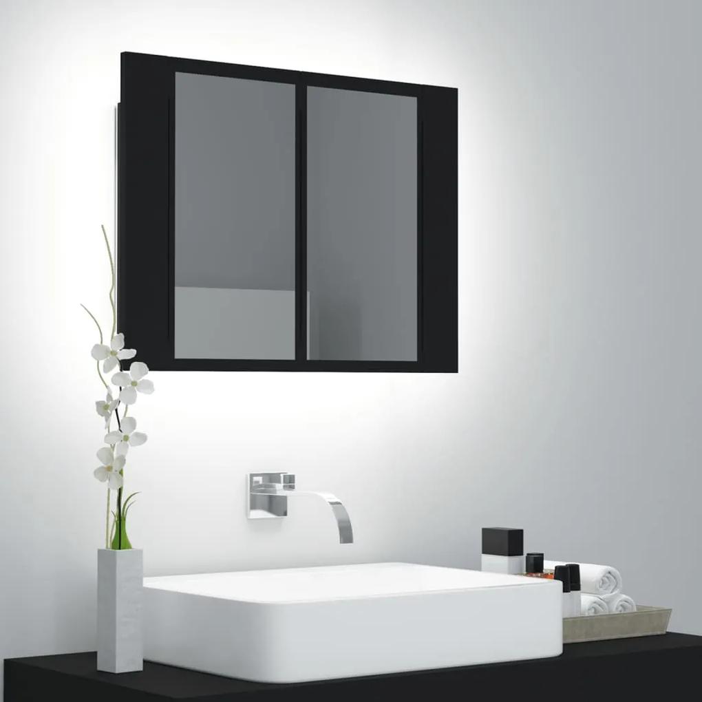 Dulap de baie cu oglindă și led, negru, 60x12x45 cm