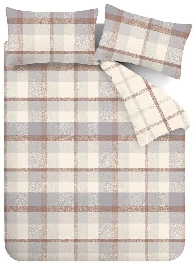 Lenjerie de pat gri/crem din flanelă pentru pat dublu 200x200 cm – Catherine Lansfield