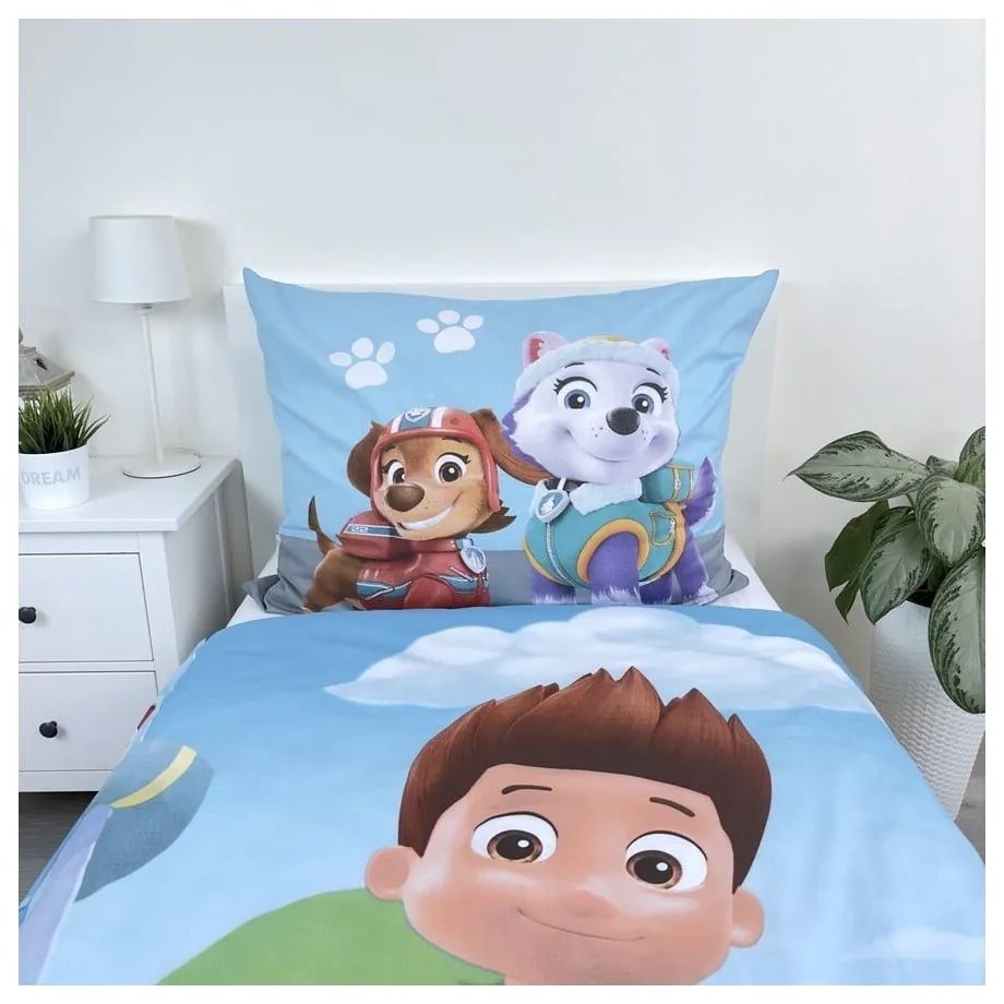 Lenjerie de pat pentru copii albastră din bumbac pentru pat de o persoană 140x200 cm Paw Patrol – Jerry Fabrics