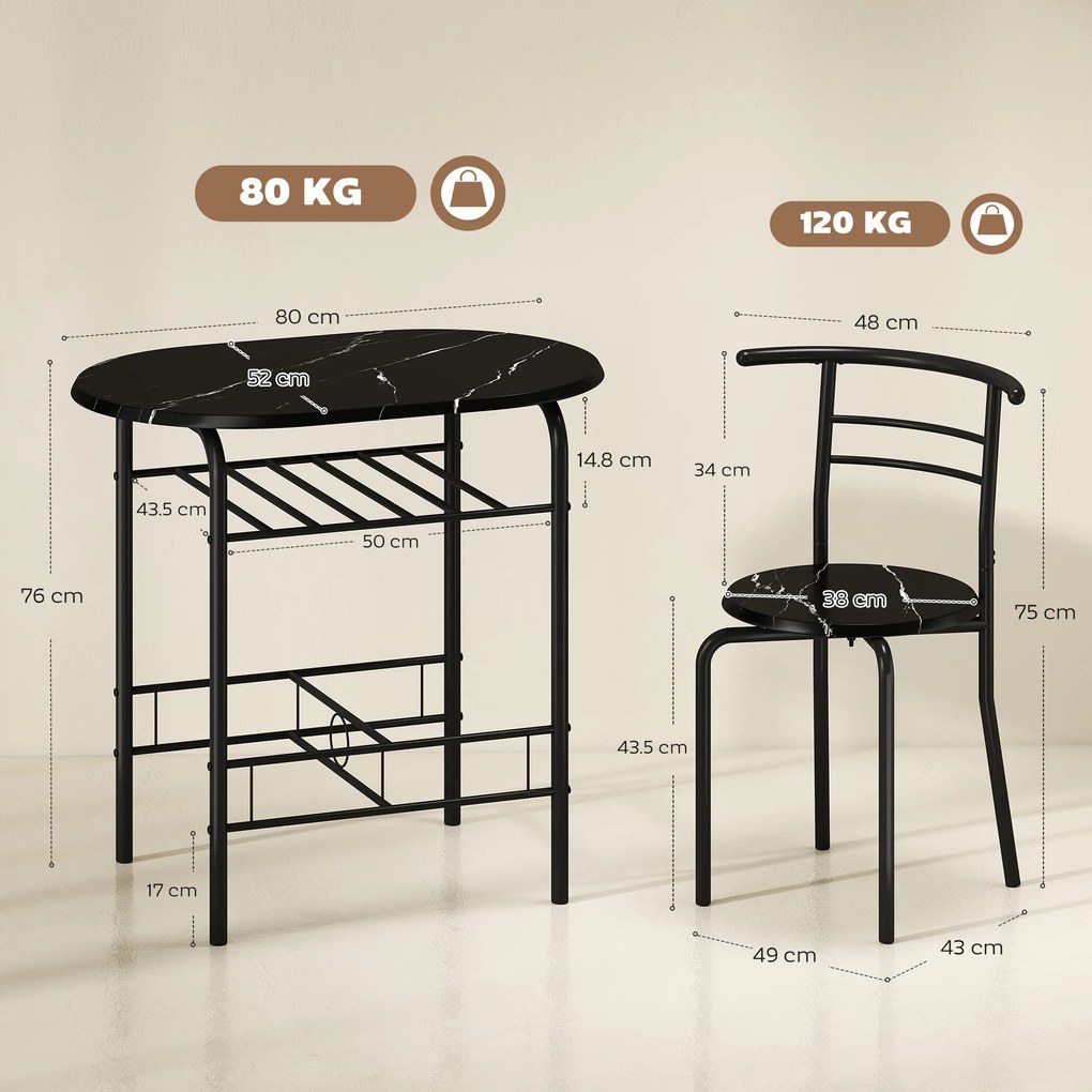 HOMCOM Set Masă Modernă cu 2 Scaune pentru Dining, Set 3 Piese Economisitoare de Spațiu pentru Bucătărie, Balcon, Restaurant sau Bar, Maro și Negru | Aosom Romania