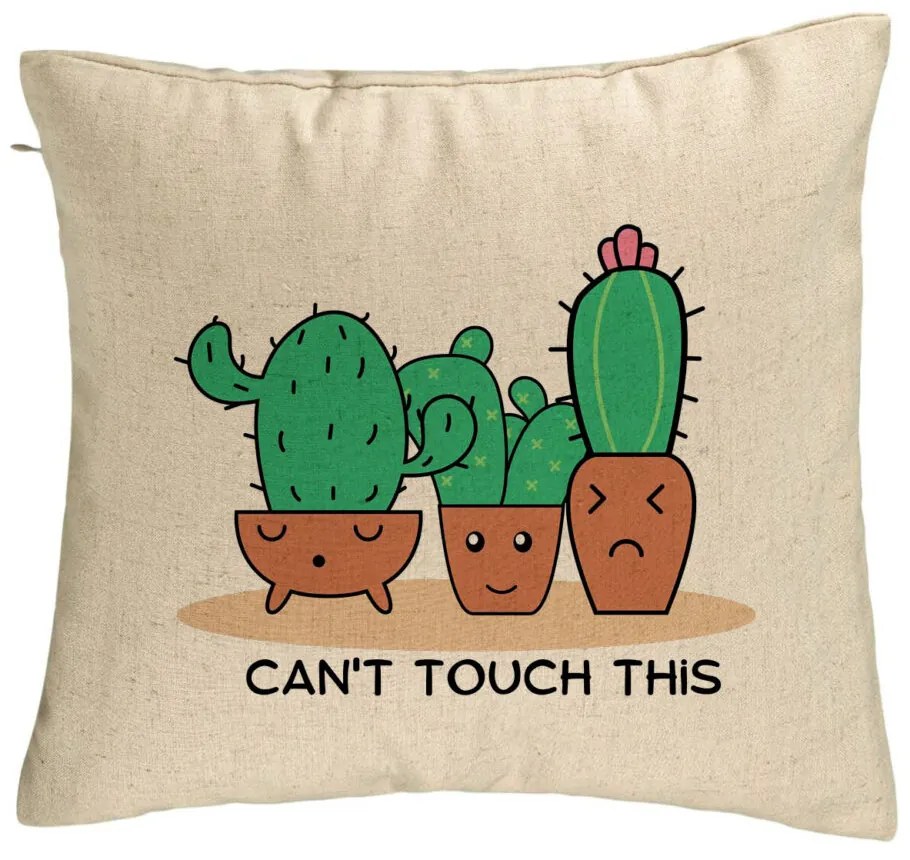 Perna Decorativa, Model Cactus Can&apos;t Touch This, 40x40 cm, Bej, Husa Detasabila, Burduf