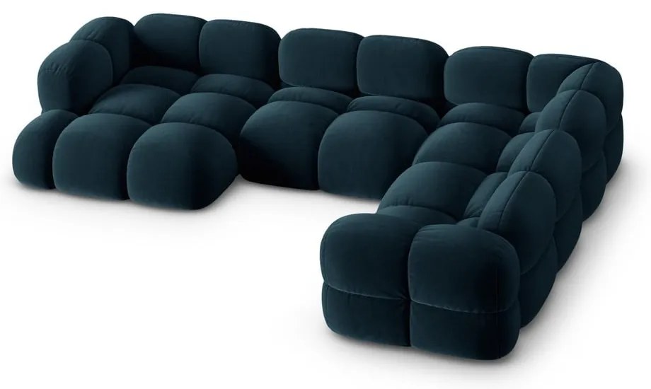 Colțar albastru închis cu tapițerie din catifea (cu colț pe partea dreaptă/în formă de "U") Loretto – Cosmopolitan Design