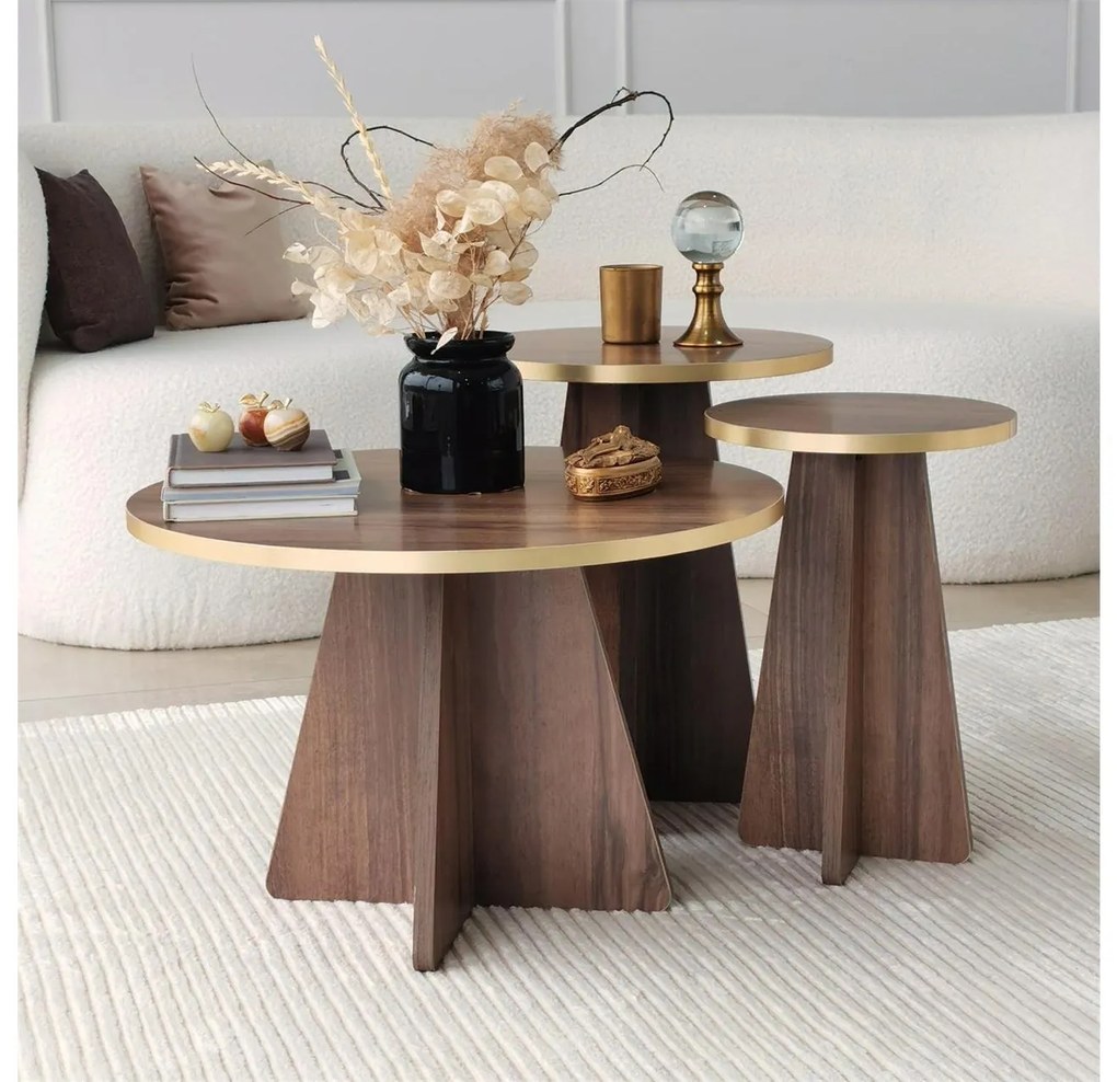 Set 2buc. măsuțe cafea Kabivo 1 (auriu + nuc). 1089598