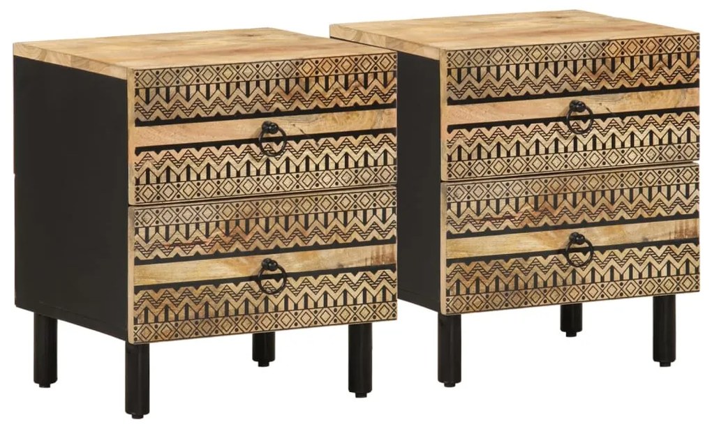 vidaXL Noptiere, 2 buc., negru, 40x33,5x46 cm, lemn masiv mango brut