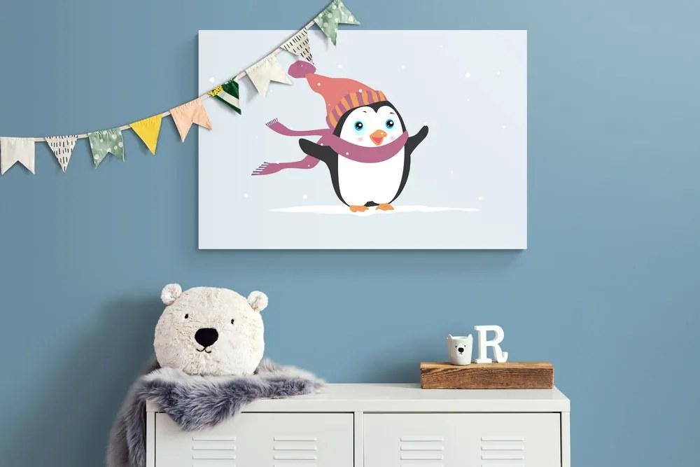 Tablou pinguin drăguț cu pălărie
