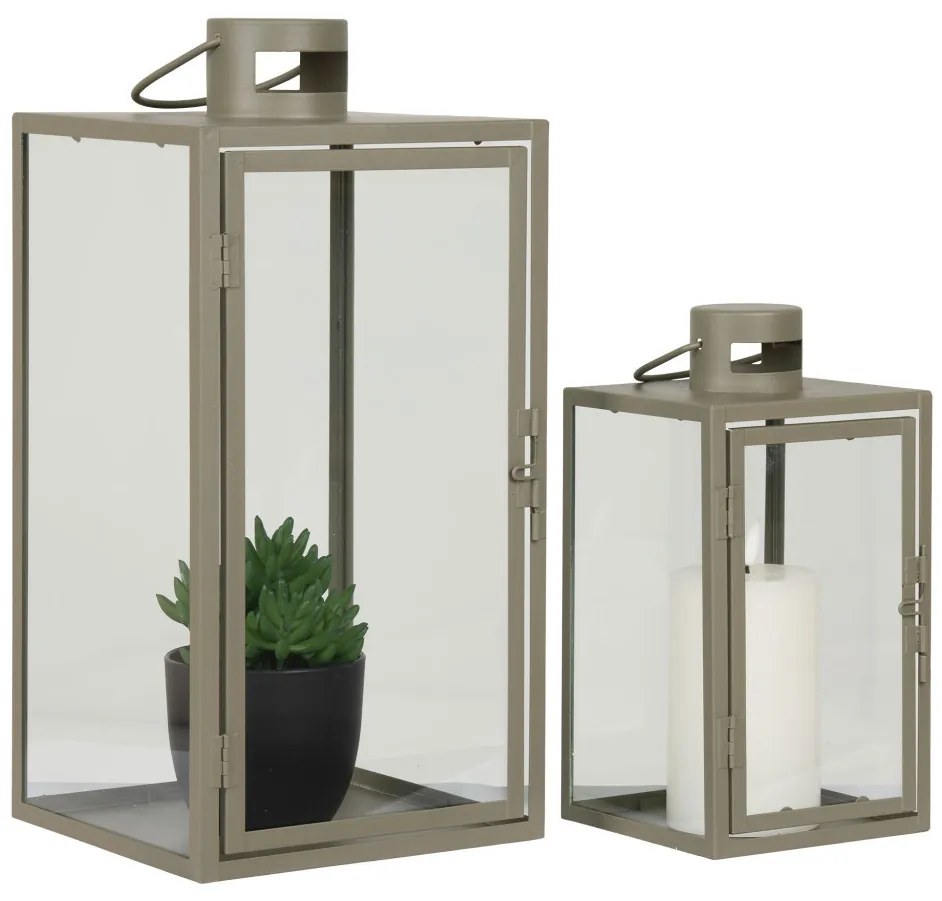 Felinare decorative Corfu, metal/vidră, verde, set de 2