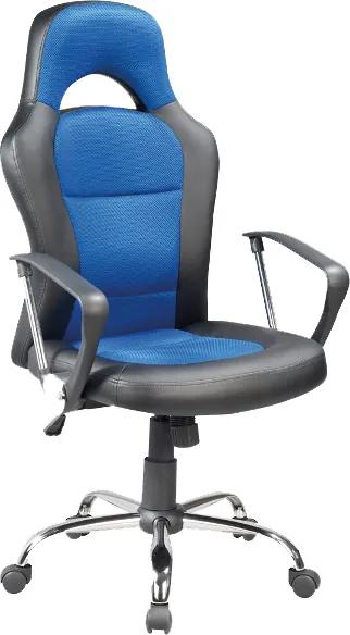 Scaun de birou ergonomic tapitat cu piele ecologica Q33 Blue 50x63x126 cm