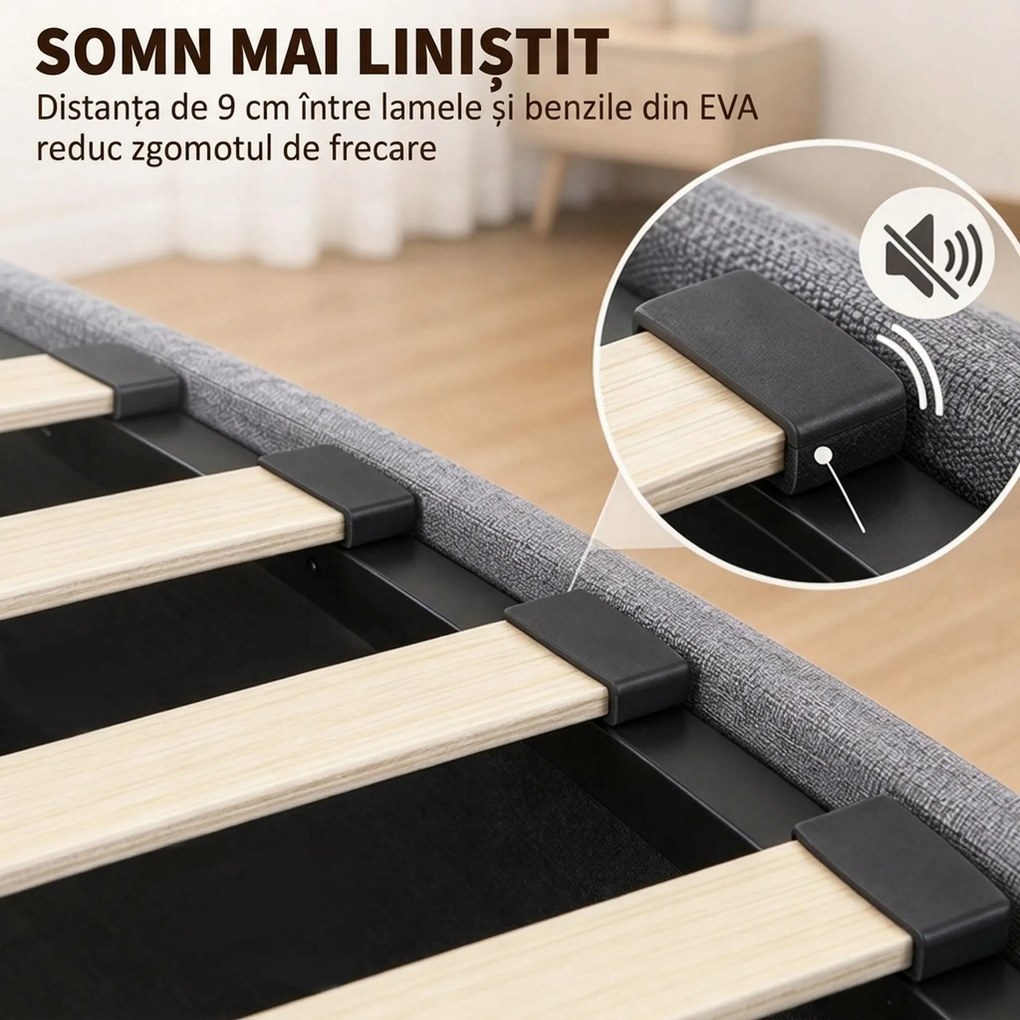 HOMCOM Pat cu ladă 140 x 190 cm, tapițat cu aspect de in, gri închis | Aosom Romania