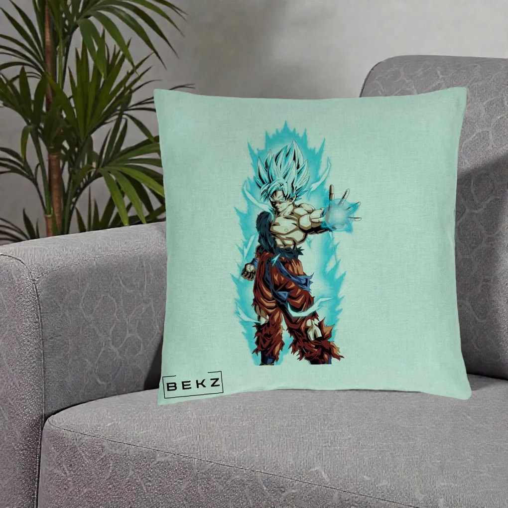 Perna Personalizata Dragon Ball Goku Ultra Instinct Blue, 40x40 cm, Verde Menta, Husa Detasabila, Perna Inclusa, BEKZ®