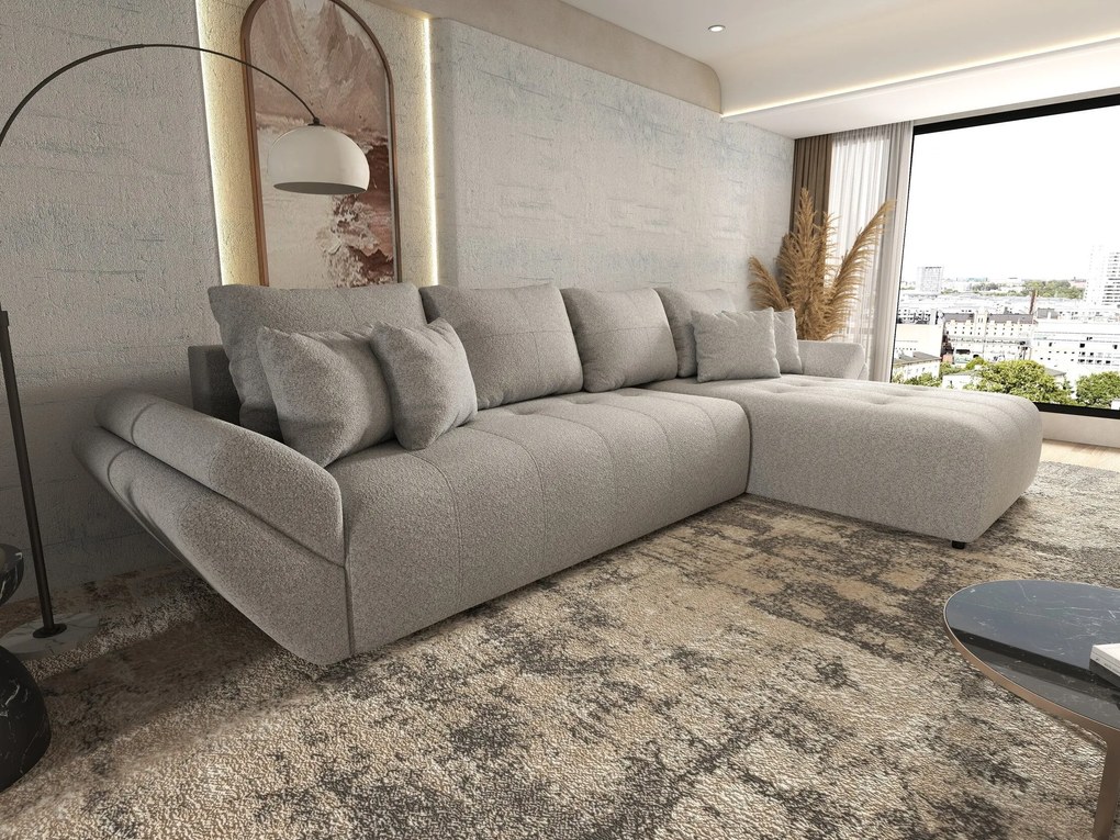 Colțar extensibil dumonde cu ladă de depozitare si sezut confortabil din spuma high-density, Berlin XL Euphoria Dove 350x185 cm II