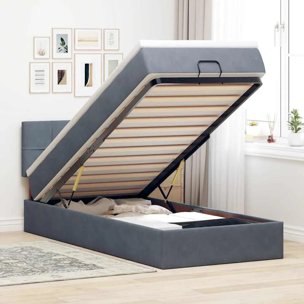 vidaXL Cadru de pat otoman cu saltea Gri închis 80x200cm catifea