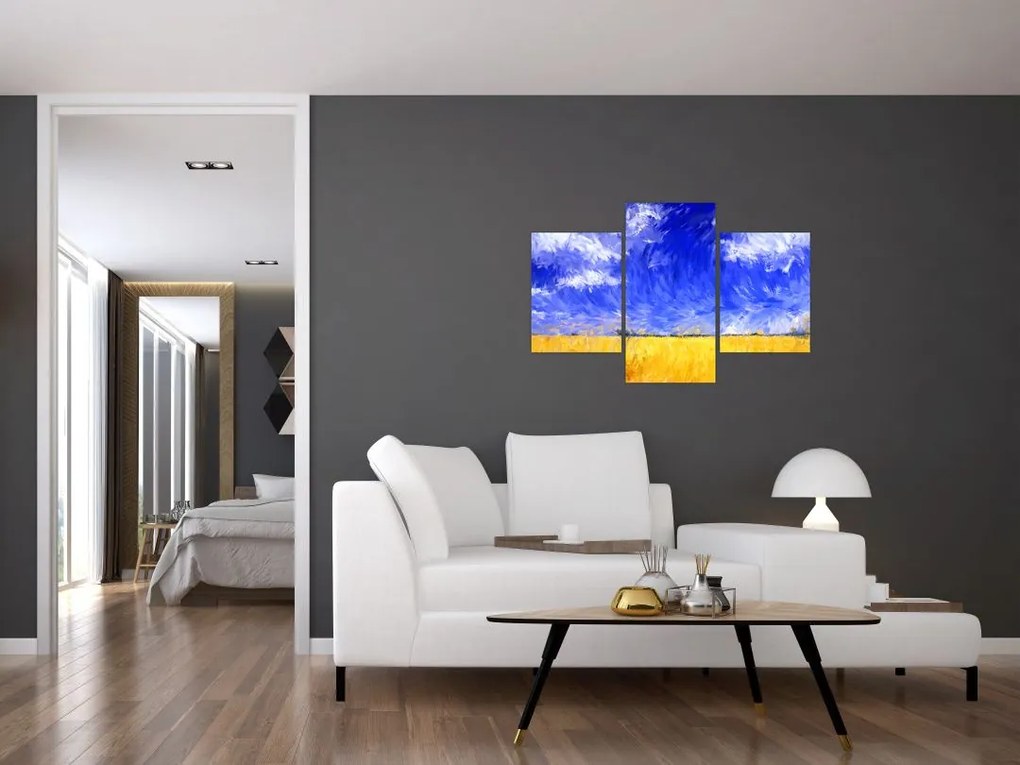 Tablou - Pictură în ulei, câmp auriu (90x60 cm)