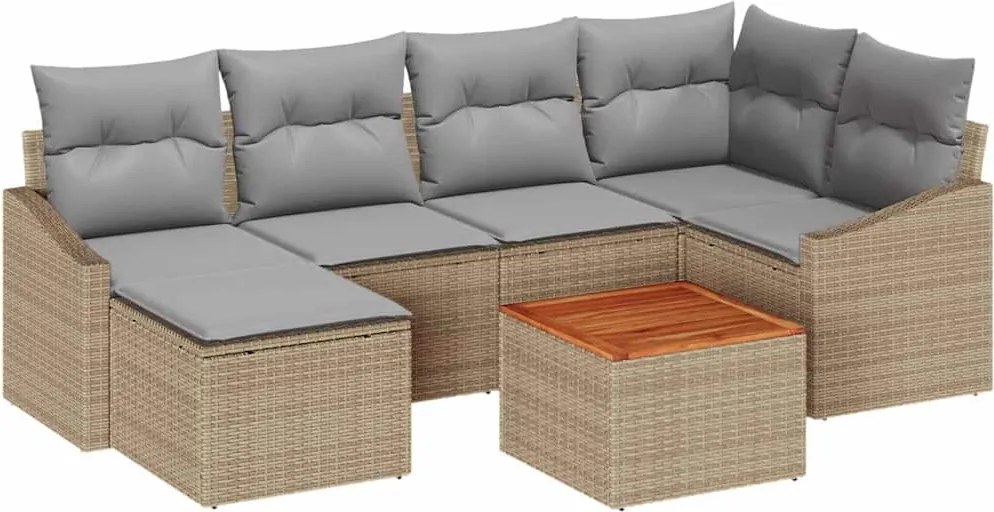 vidaXL Set de canapele pentru grădină cu pernă 7 pcs Bej poliratan