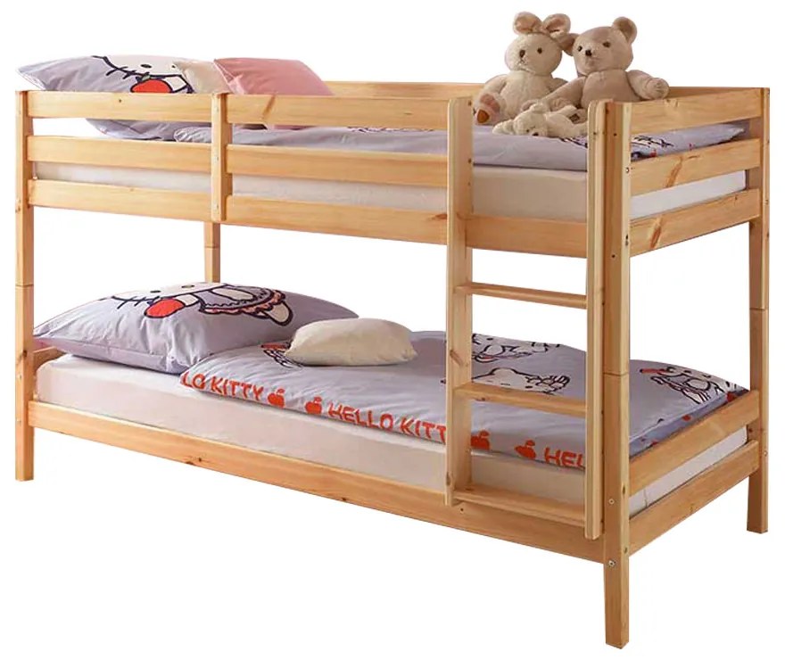PAT ETAJAT CU SCARA BAMBINO,97X207X140 (2X90X200) CM,CULOARE PIN,LEMN MASIV
