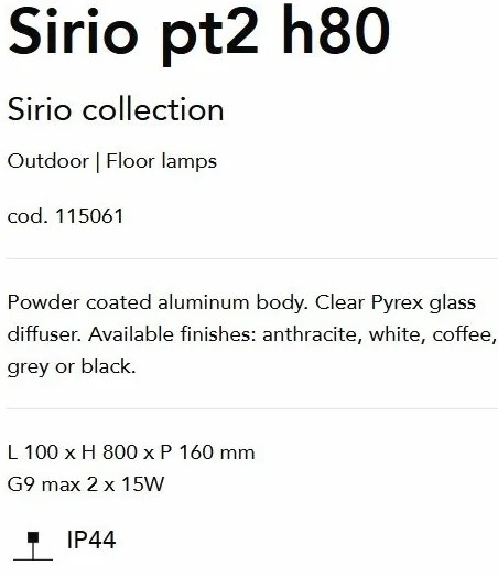 Stalp de iluminat exterior IP44 Sirio pt2 h80 ANTRACITE