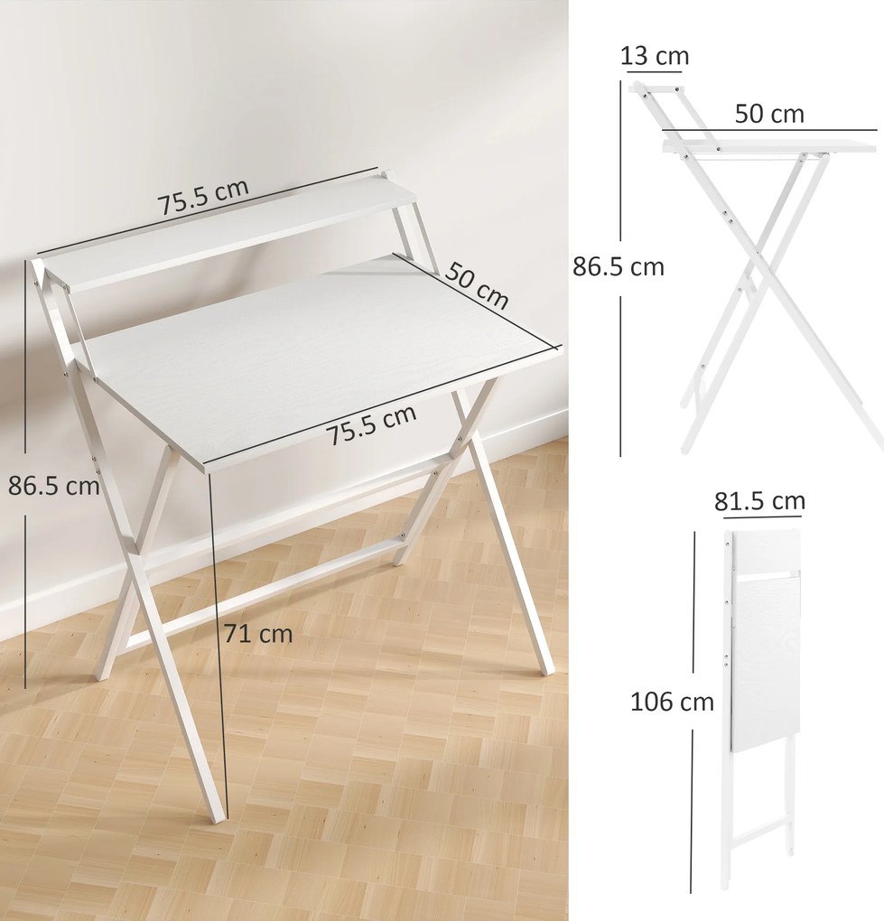 HOMCOM Birou Pliabil cu Poliță pentru Monitor, 81.5x62x86.5 cm Alb | Aosom Romania