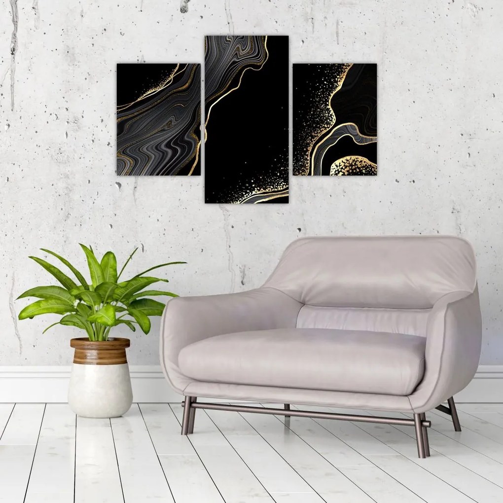 Tablou - Marmură negru - auriu (90x60 cm)