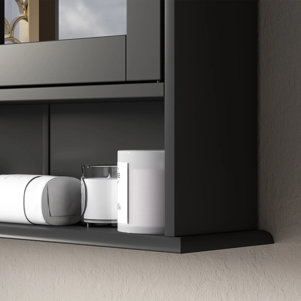 kleankin Dulap de baie cu oglindă Dulap de perete cu 2 uși Raft deschis Raft reglabil 56x13x58cm Negru | Aosom Romania