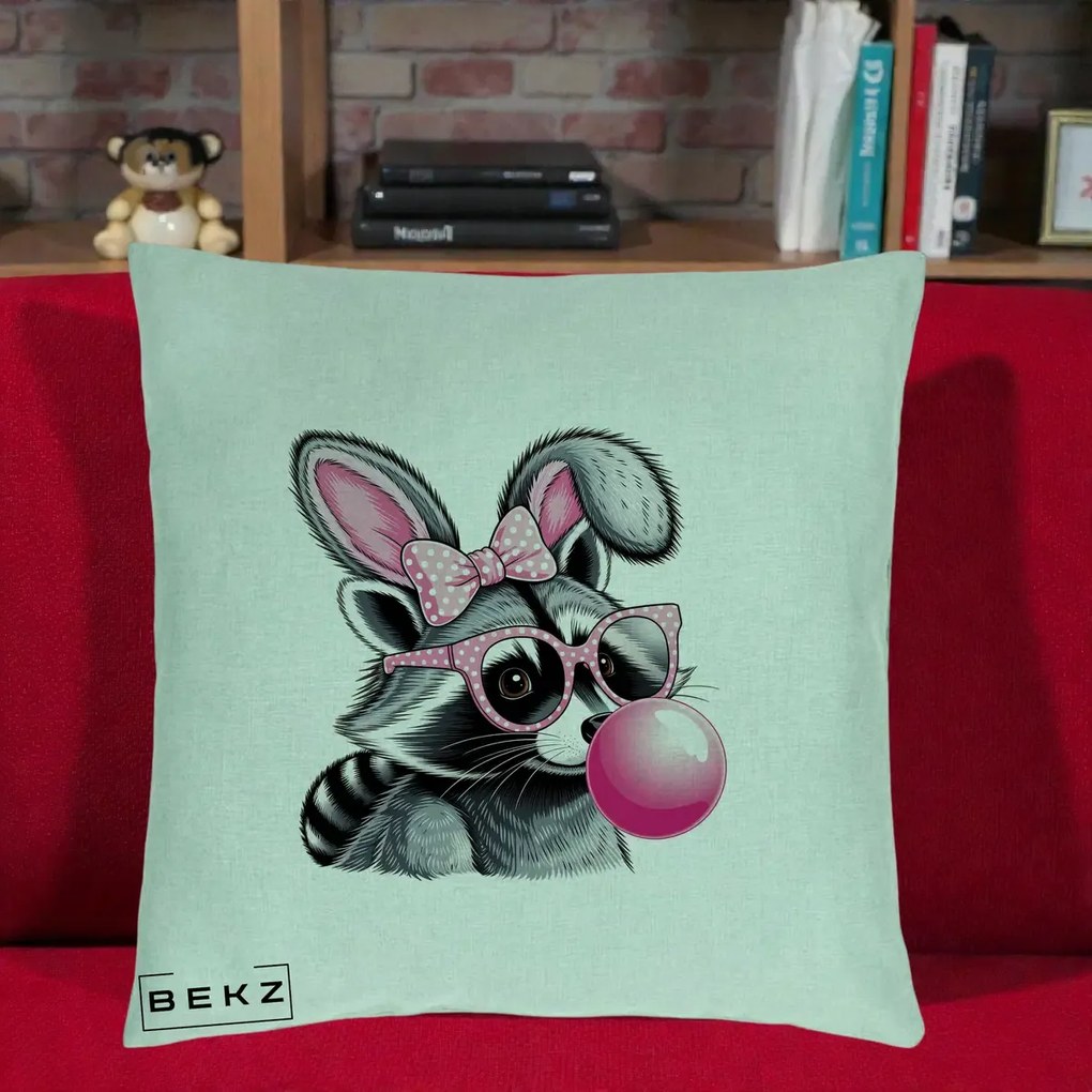 Perna Decorativa Raton cu Urechi de Iepure si Guma de Mestecat, 40x40 cm, Verde Menta, Husa Detasabila, Perna Inclusa, BEKZ®